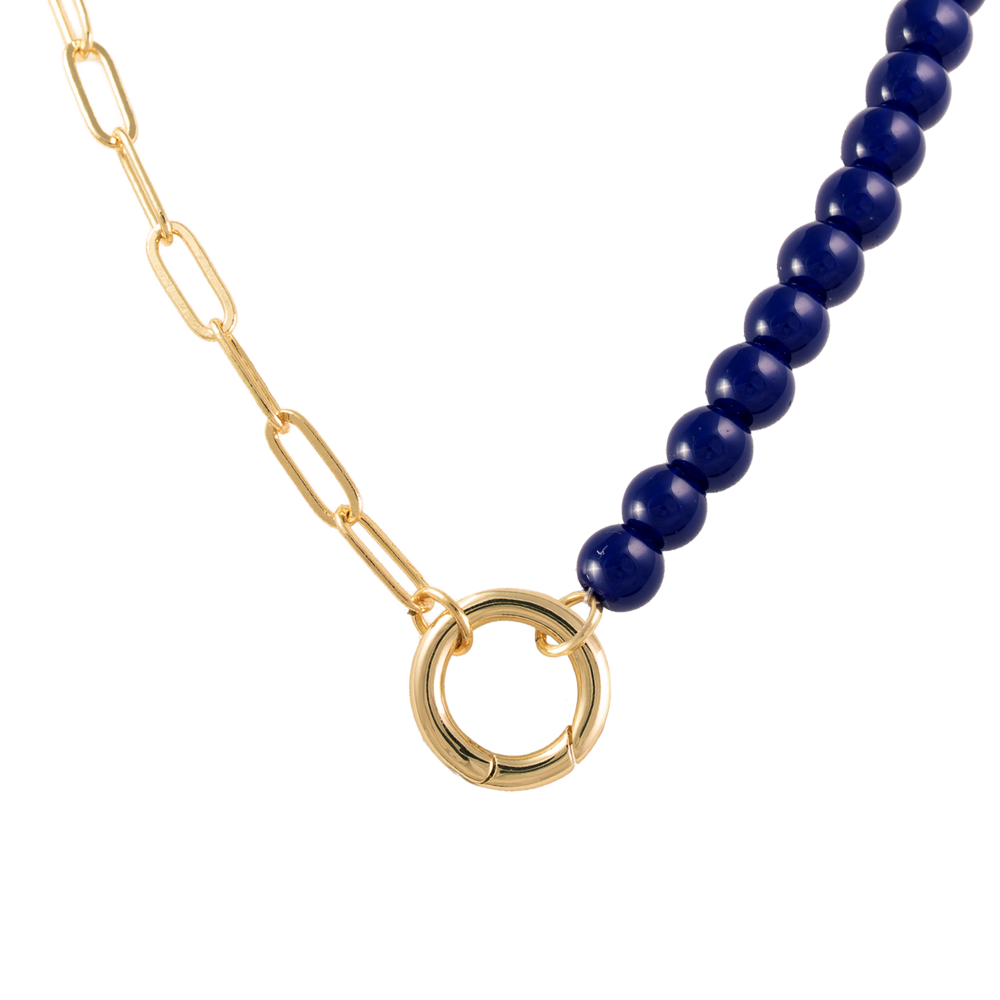 Paperclip Chain and Blue Bead Split Necklace