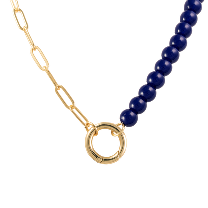 Paperclip Chain and Blue Bead Split Necklace