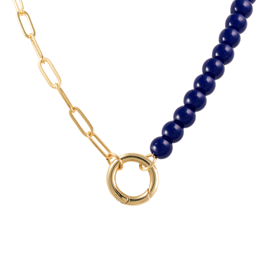 Paperclip Chain / Blue Bead Split Necklace