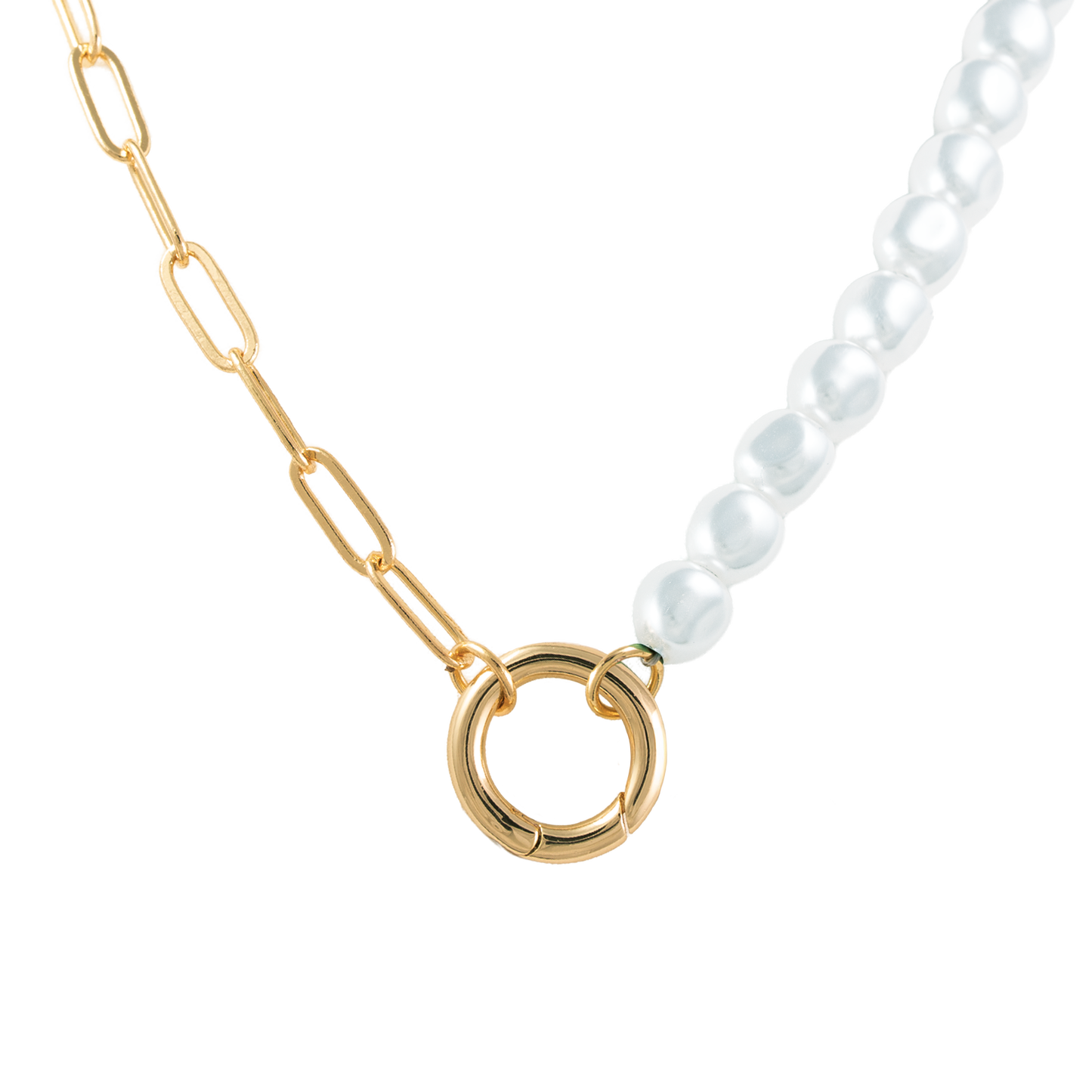 Paperclip Chain / Pearl Bead Split Necklace