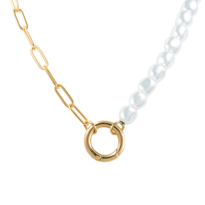 Paperclip Chain / Pearl Bead Split Necklace