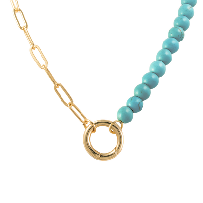 Paperclip Chain / Turquoise Bead Split Necklace
