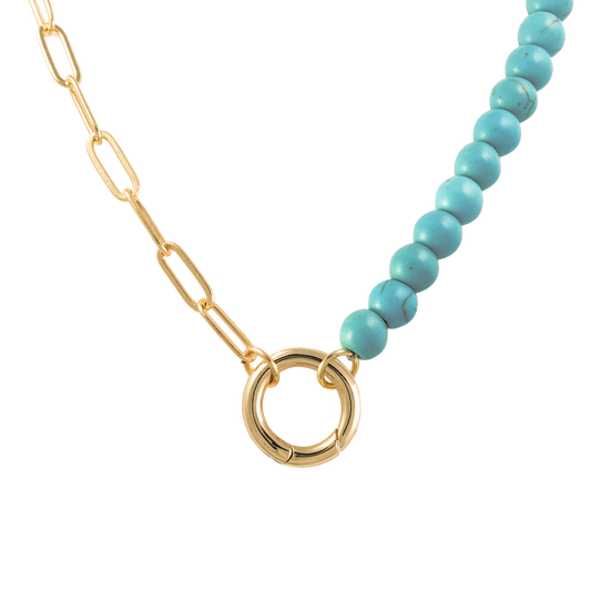 Paperclip Chain / Turquoise Bead Split Necklace